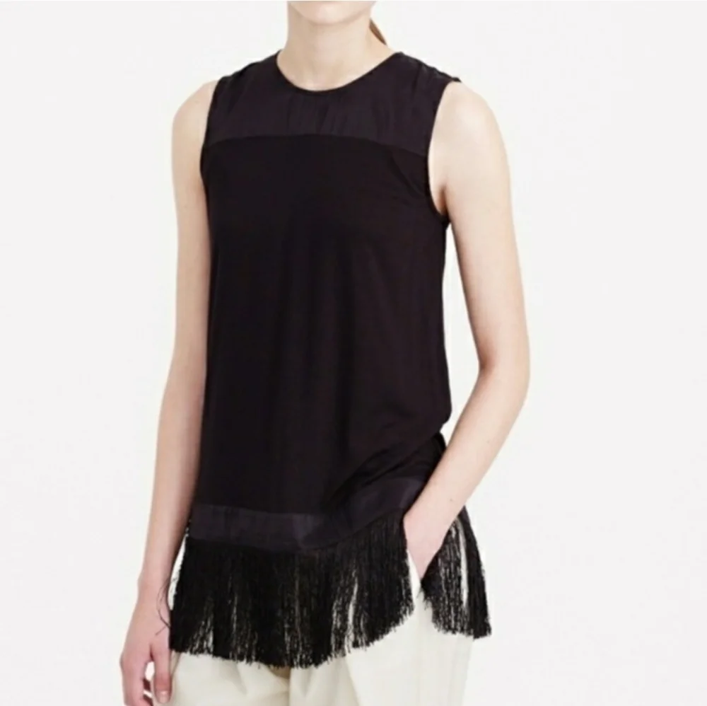 J.Crew Women Size S Solid Black Fringe‎ Tank Drape Top Tunic
